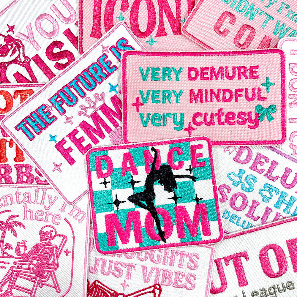 Wholesale Trendy 9 Styles Pink Plaid Letter Embroidered Patches DIY Iron On Applique For Shoes Hats Boutique Resale