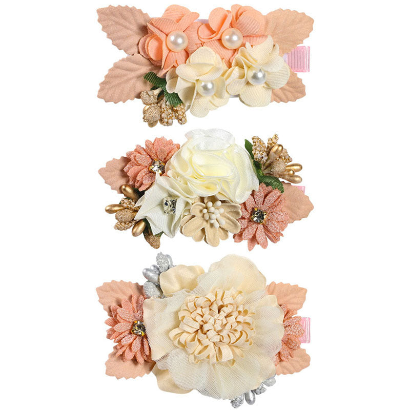 Wholesale Three Sets Pink Fake Head Flower Hair Clips