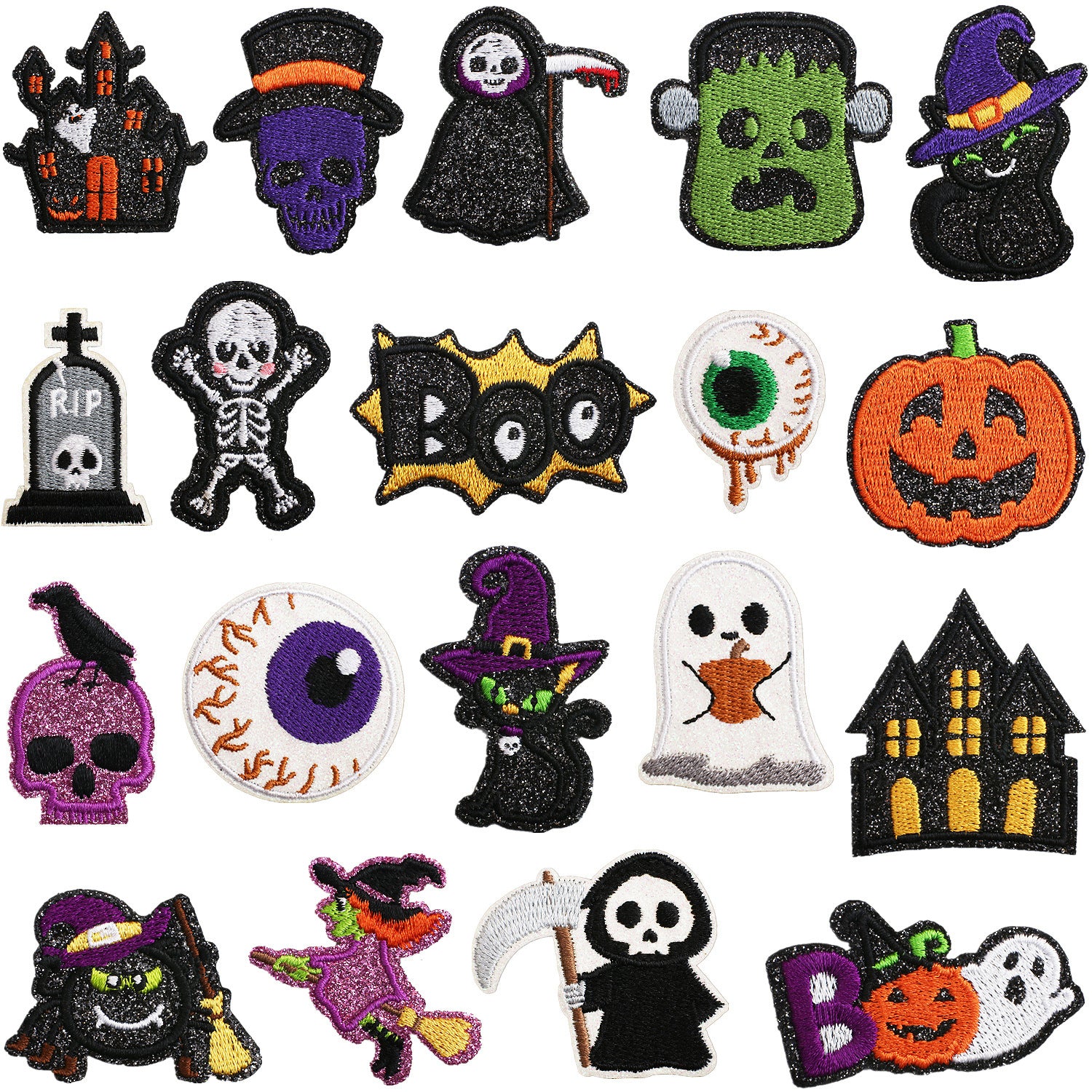 Wholesale Glitter Embroidered  Patch Ghost Skull Witch Cartoon DIY Fashion Accessory For Clothing Party Resale