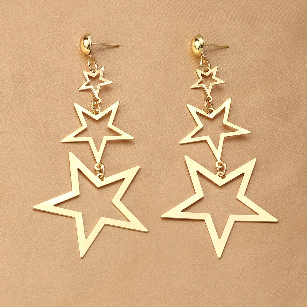Wholesale of Multi-layer Pentagram Metal Earrings