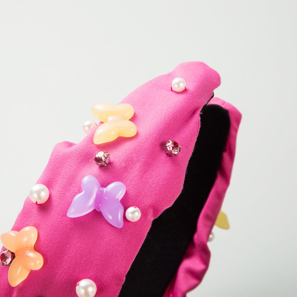 Wholesale Resin Butterfly Accessory Diamond Pearl Knotted Headband