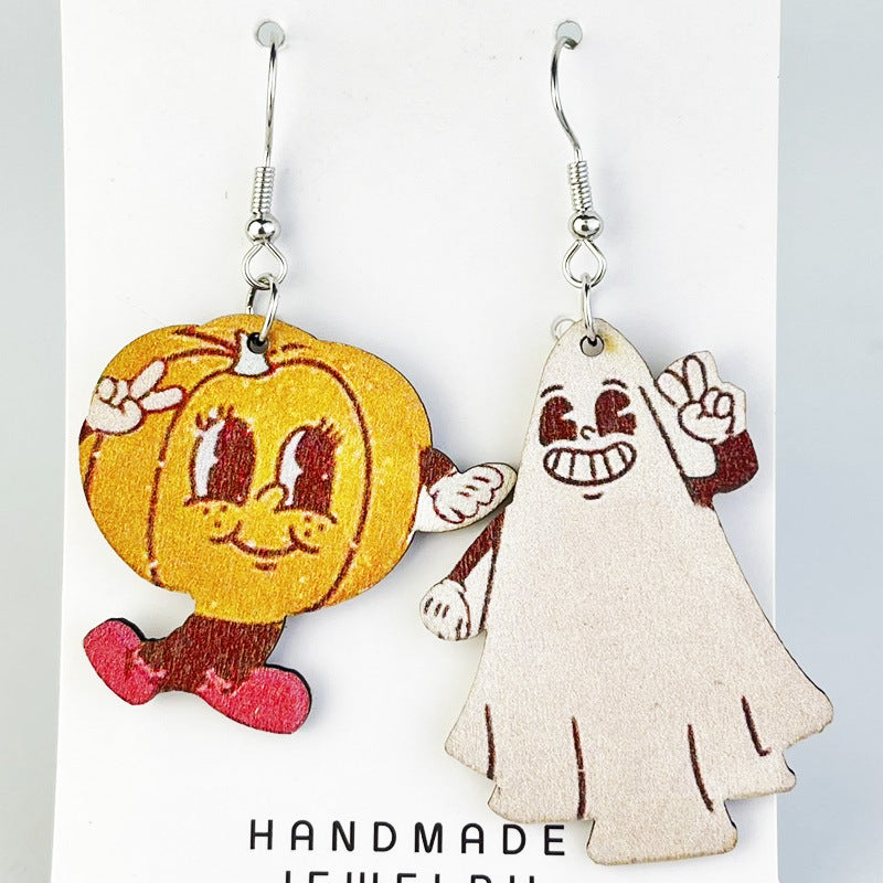Wholesale 2Pairs/pack Floral Ghost Bohemian Retro Halloween Pumpkin Cute Earrings