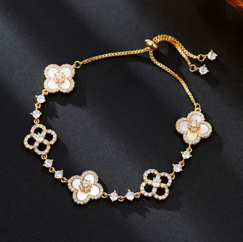 Wholesale Bracelet with Shiny Natural Lucky Four-Leaf Clover Luxury Jewelry