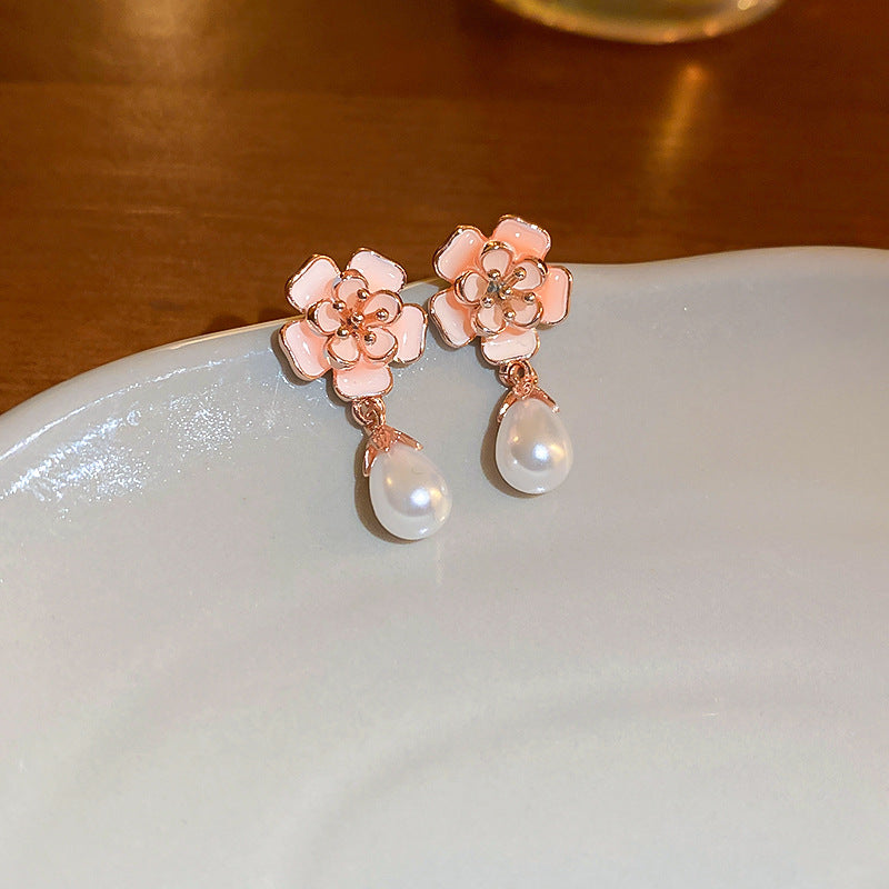Wholesale Oil Drops Flowers Pearl Earrings