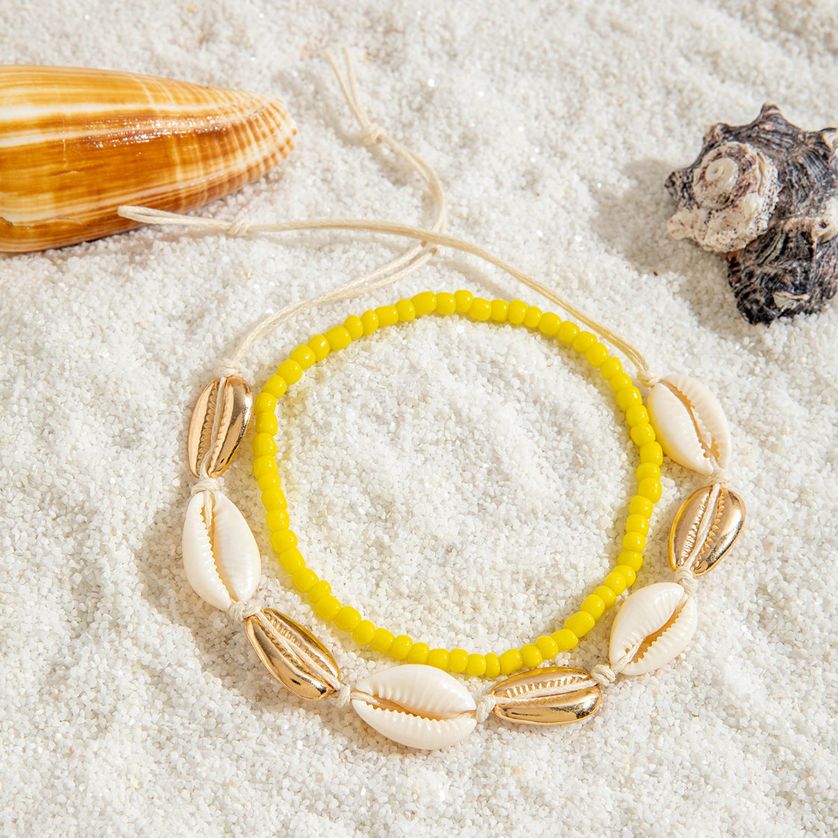 Two pieces of hand-woven anklets from shells