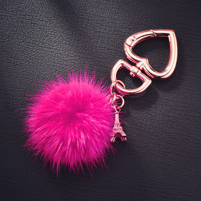 Wholesale mink fur love keychain elegant fur small pendant fur ball alloy love keychain