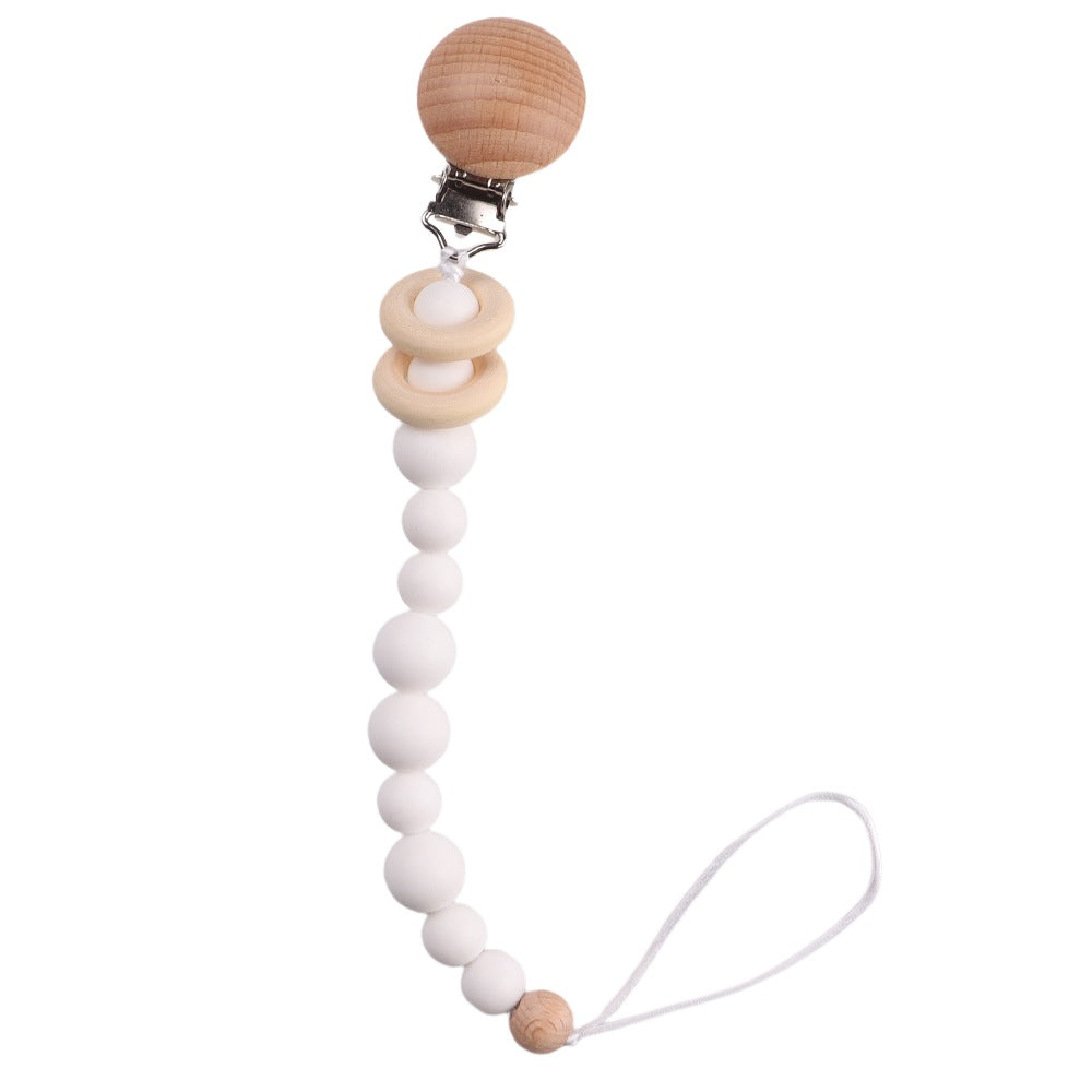 Wholesale Baby Beech Wood Clip Silicone Bead Grinding Pacifier Chain