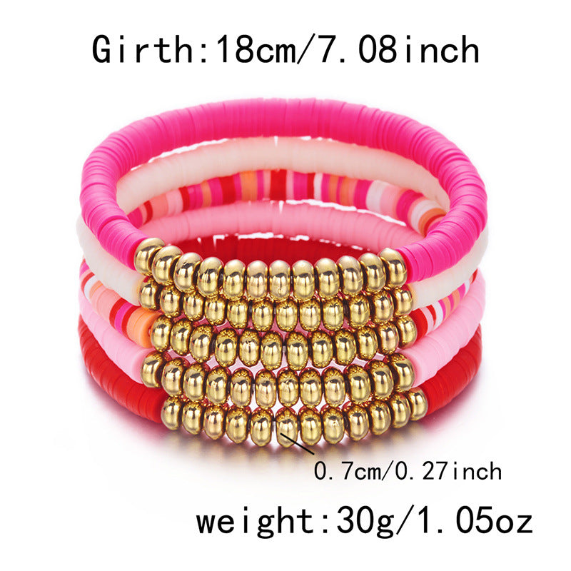 Wholesale Love Soft Ceramic Valentine' s Day Pink Letter  Layered Bracelet Set