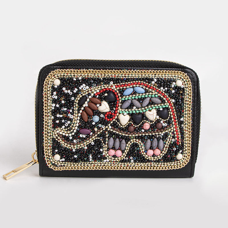 Wholesale Heavy Industry Boho Style Rice Beads Butterfly Flower PU Clutch Bag