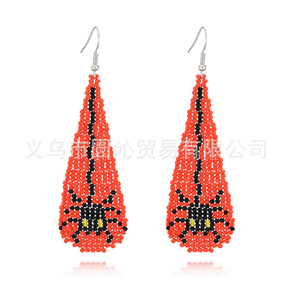 Wholesale Halloween Creative Skull Ghost Handmade Rice Bead Tassel Earrings