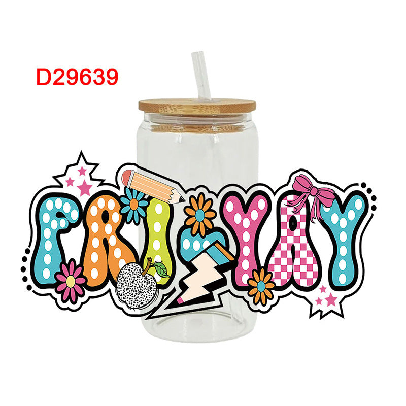 Wholesale Colorful Stationery School Bus Teacher's Day 16oz Cup UV DTF Wraps