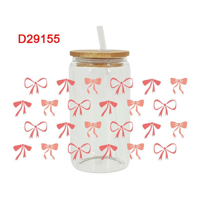 Wholesale Pink flower bow 16oz Cup UV DTF Wraps