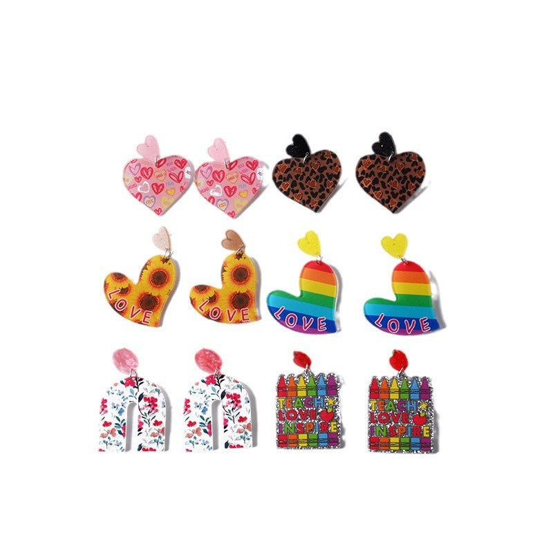 Wholesale Valentine' s Day heart-shaped geometric acrylic earrings