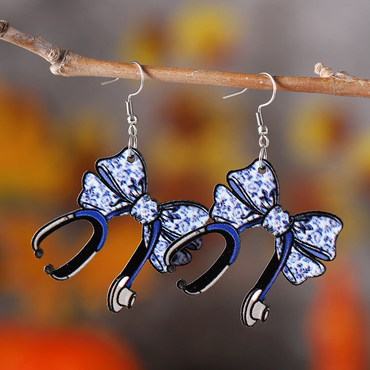 Wholesale Pink Love Nurse Hat Stethoscope Bow Pendant Wooden Earrings