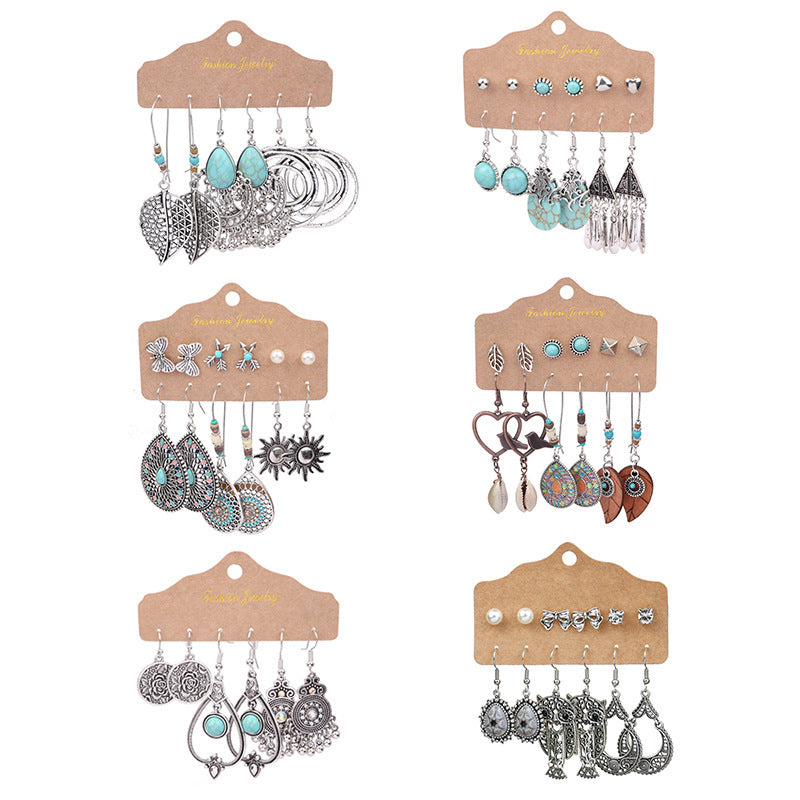 Wholesale Vintage Silver Turquoise Ethnic Style Earrings