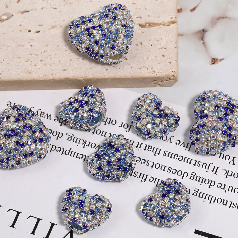 Wholesale 5pcs Rhinestone claw chain heart-shaped rhinestone ball straight hole bead