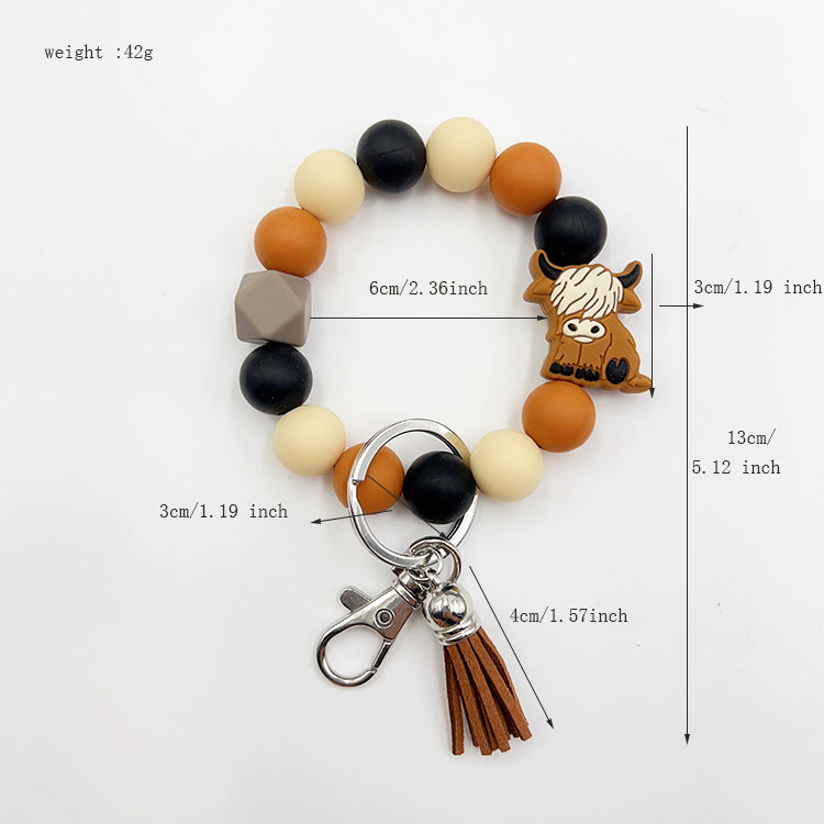 Wholesale Cartoon Animal Silicone Handmade Beads Short Tassel Bracelet Keychain