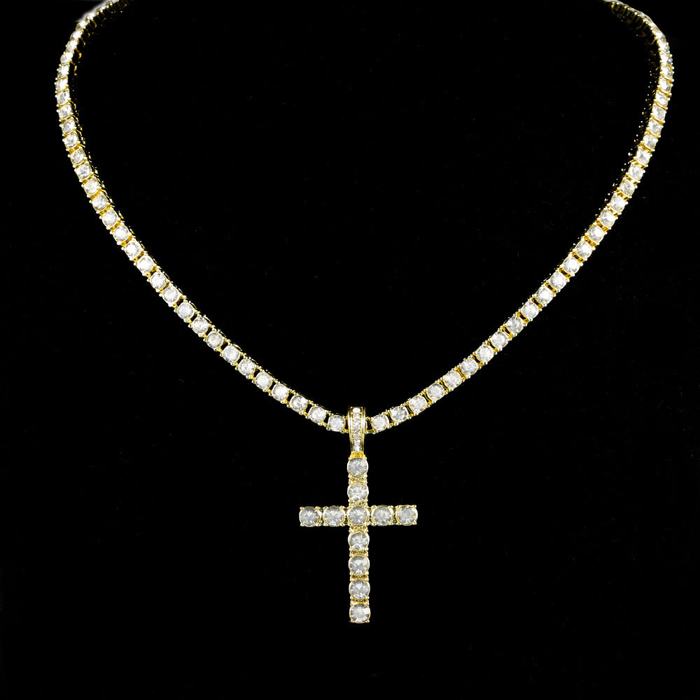 Wholesale hip-hop necklace cross pendant with 4MM tennis chain