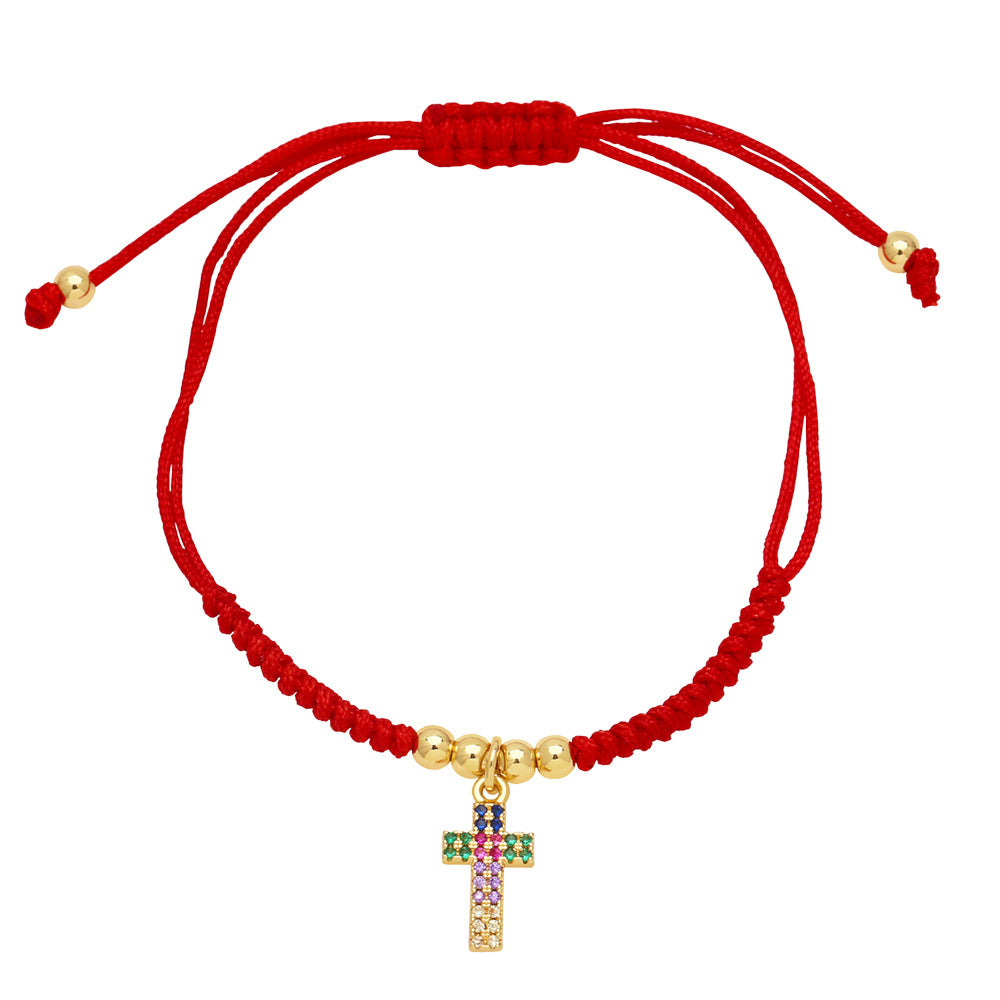 Wholesale Colorful Zircon Butterfly Tree of Life Love Pendant Red Rope Bracelet