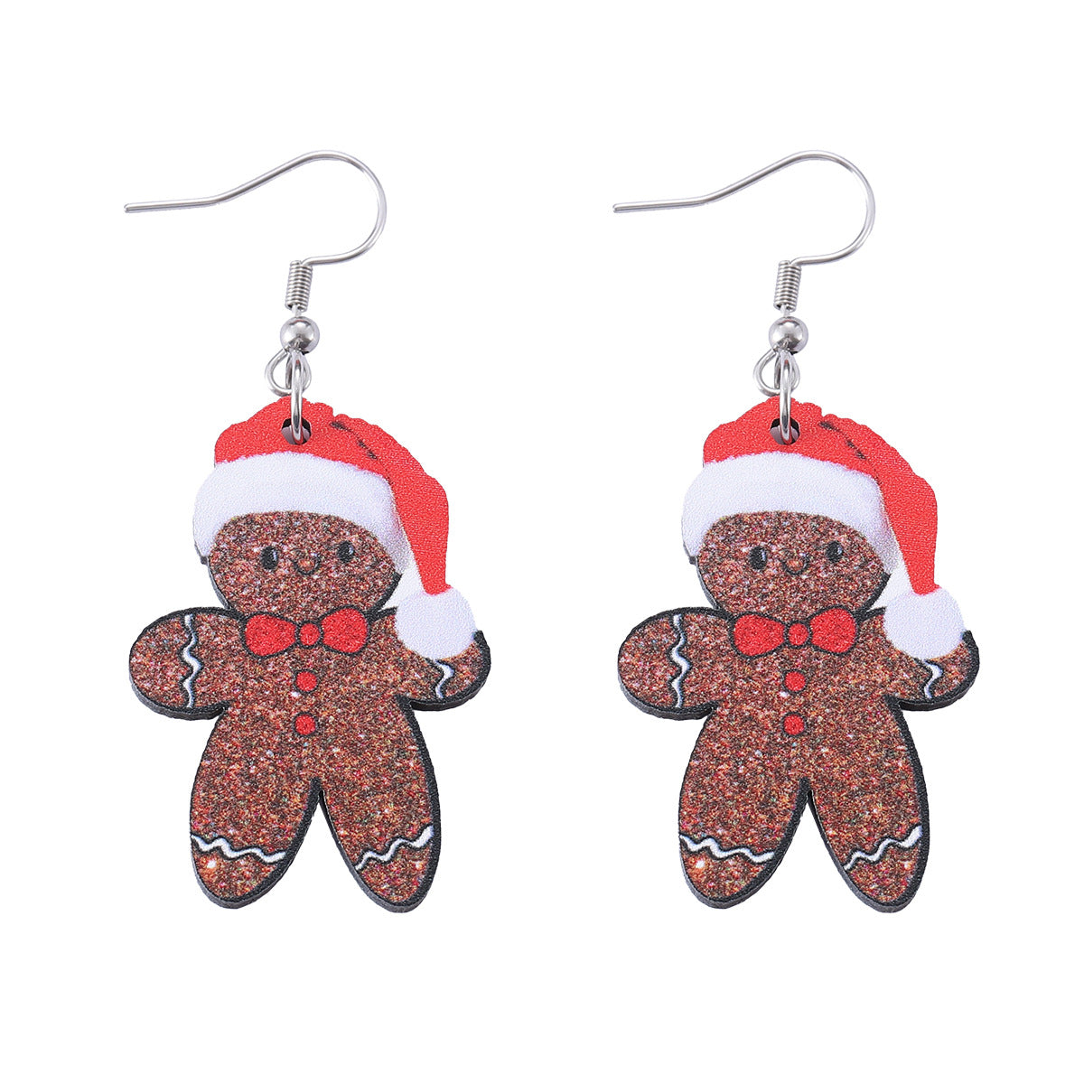 Wholesale Christmas hat gingerbread man wooden double-sided earrings