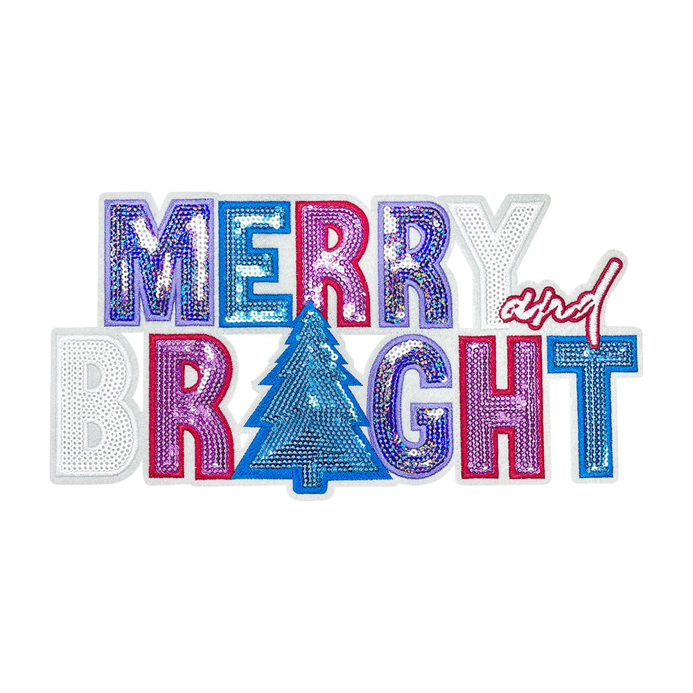 Wholesale Sequin Embroidered Iron On Patch MERRY And BRIGHT Christmas Tree Decorative DIY Accessory For ets Gifts And Resale