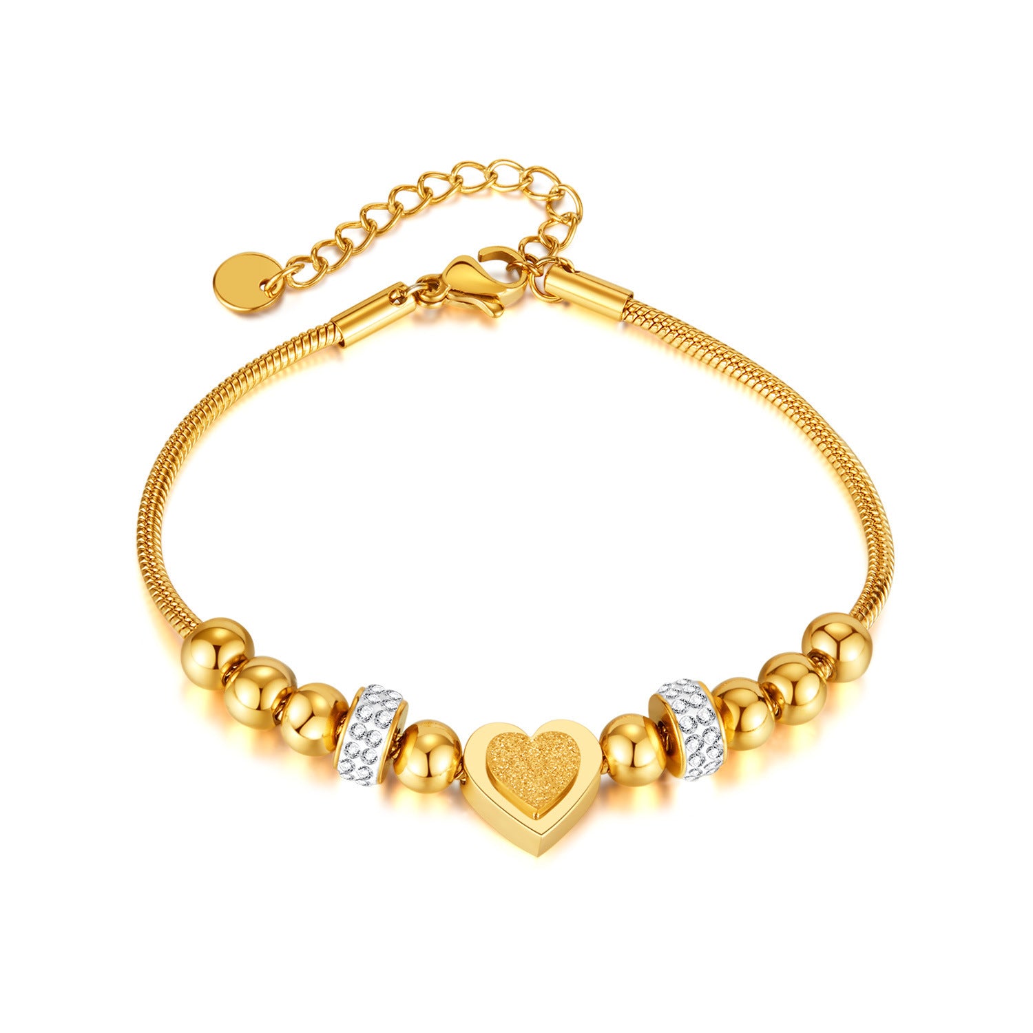 Wholesale Fashion Zircon Three-dimensional Frosted Heart Stainless Steel Beaded Bracelet