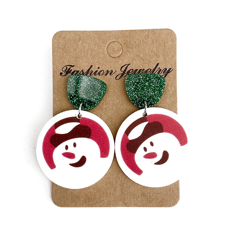 Wholesale Christmas Glitter Acrylic Snowman Christmas Tree Earrings