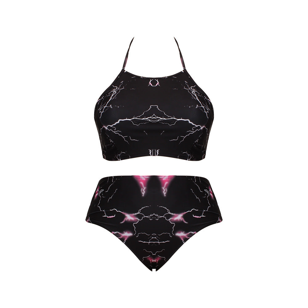 Wholesale Plus Size Printed Two Piece Polyester Swimwear