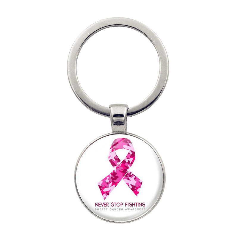 Wholesale Breast Cancer Powder Ribbon Promotion Zinc Alloy Key Chain