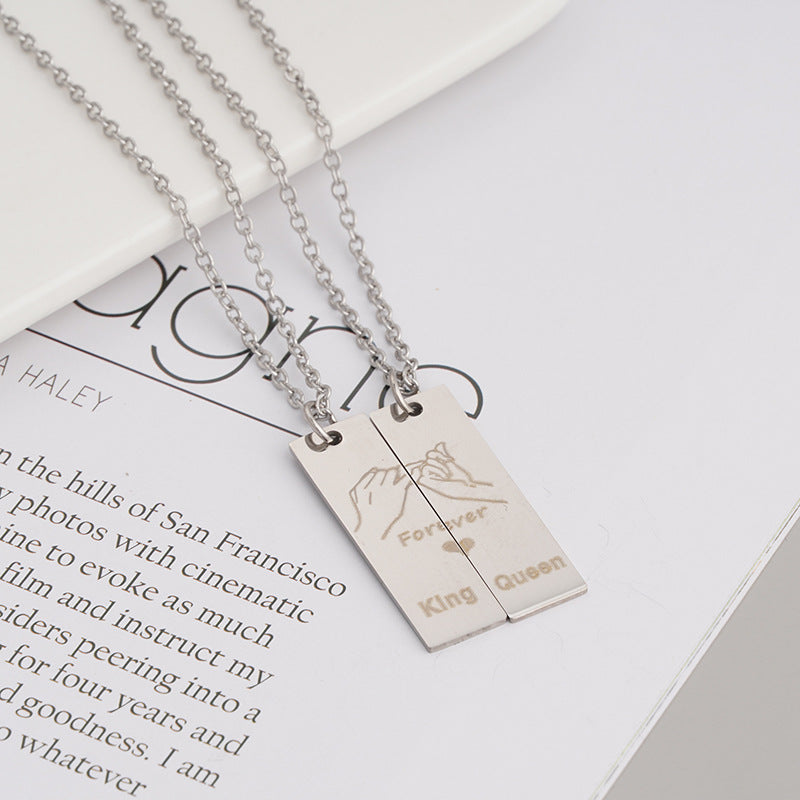 Wholesale A variety of stainless steel black and white cat pendant lovers necklace creative hug shape stitching Valentine's Day