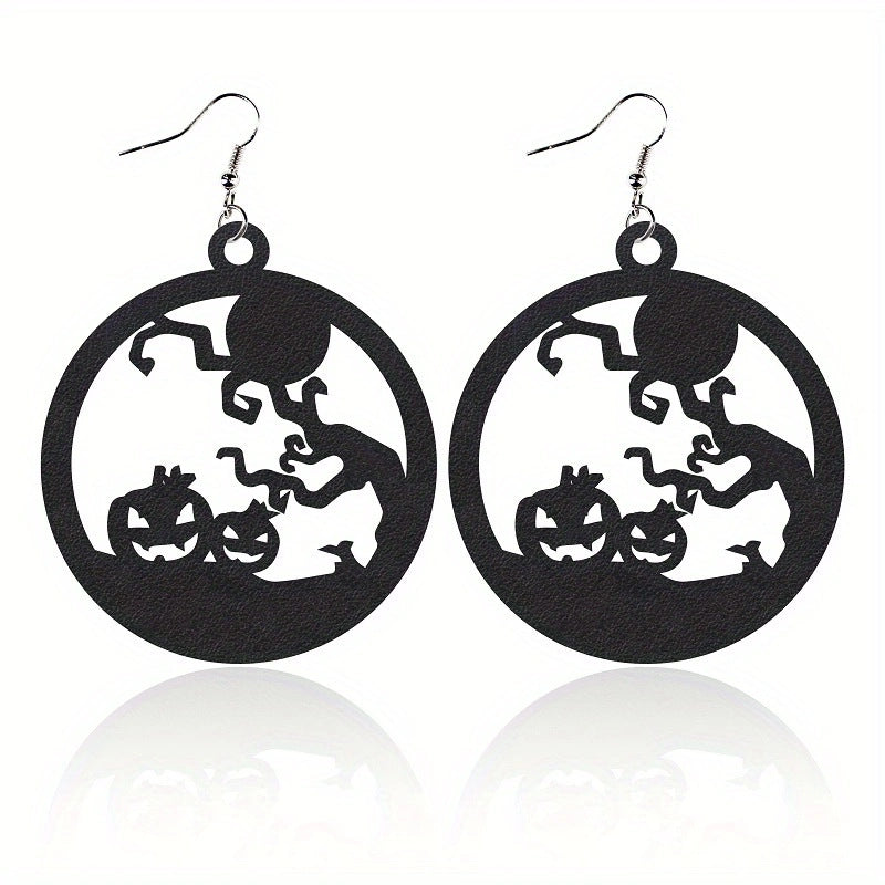 Wholesale Halloween Leather Black Hollow Bat Spider Web Hat Spider Earrings