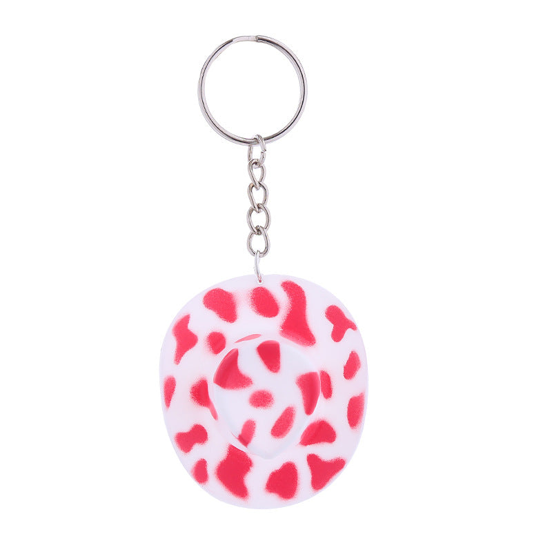Wholesale Western Style Colorful Cow Pattern Cowboy Hat Plastic Keychain