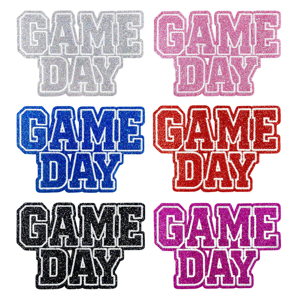 Wholesale Polyester Embroidered Patches Gameday Letter Design Iron On Applique For Shoes Hats