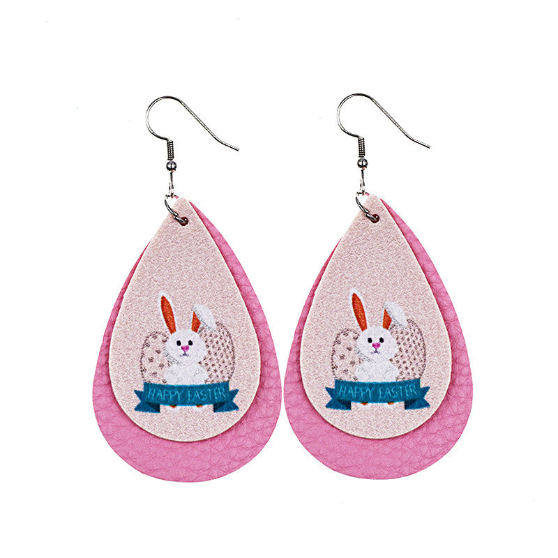 Wholesale arrival St. parcret festival leather Easter white rabbit leather earrings