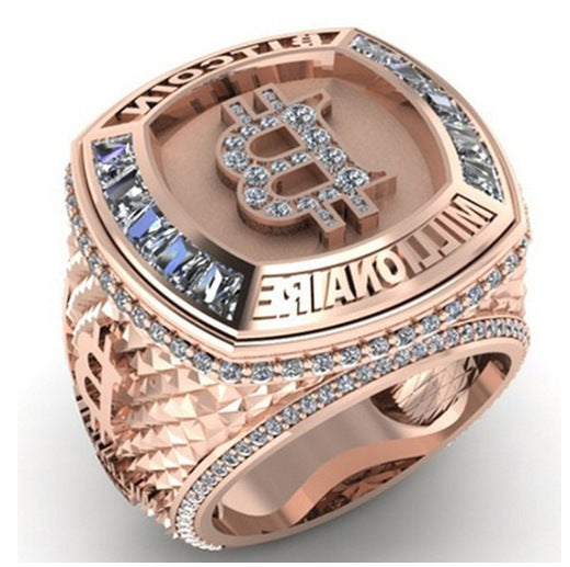 Wholesale Rose gold letter B commemorative full diamond ring