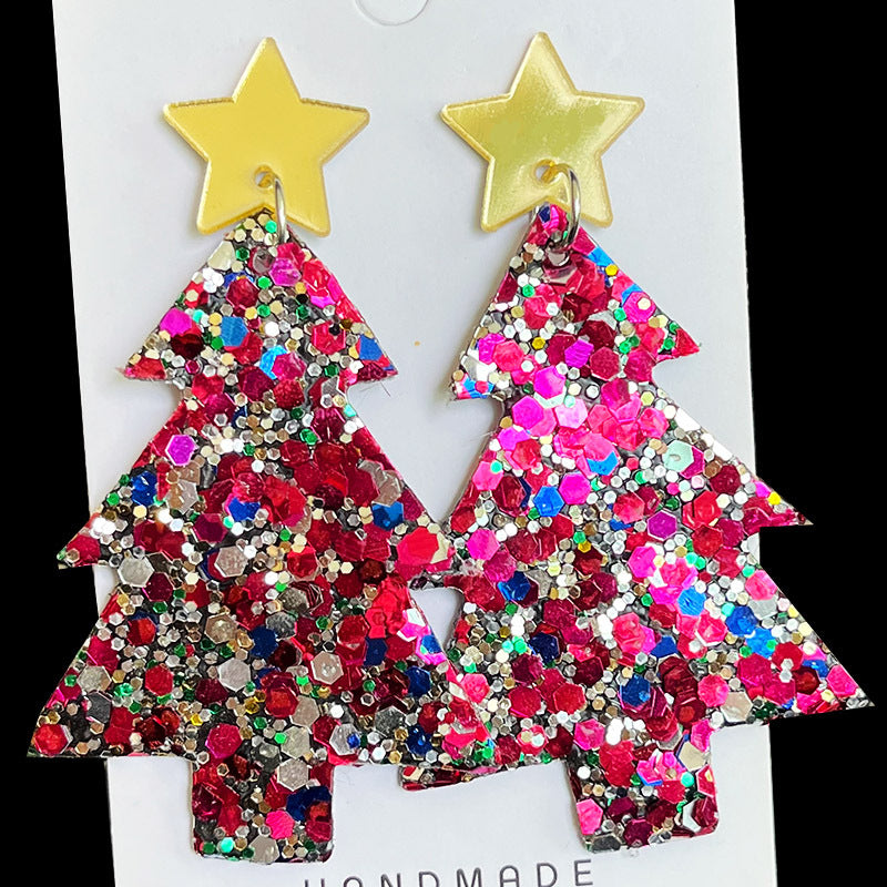 Wholesale Christmas Tree Large Glitter Multi-color Festive Atmosphere Party Exaggerated Earrings