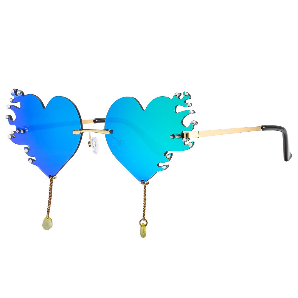 Wholesale PC Heart Flame Drill Frameless Sunglasses