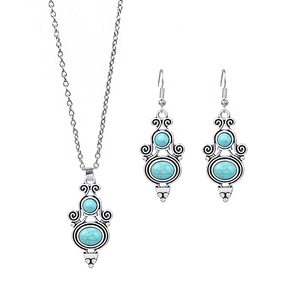 Wholesale Turquoise Pendant Alloy Earrings Jewelry Set