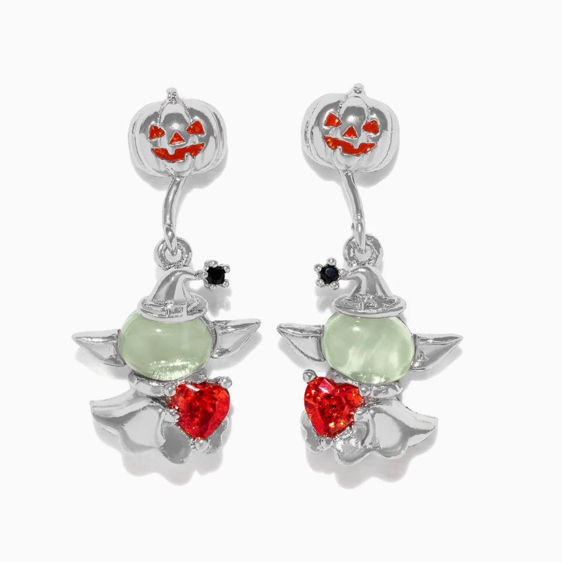 Wholesale Halloween Creative Copper Gold-plated Funny Oil Drop Zircon Cartoon Pumpkin Ghost Earrings