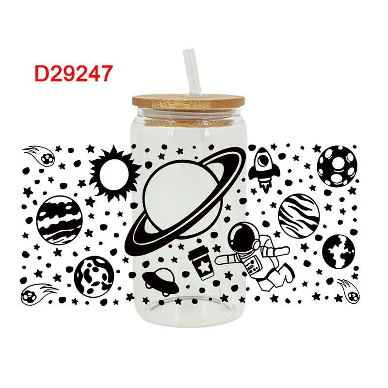 Wholesale Colorful Cartoon Alien Space 16oz Cup UV DTF Wraps