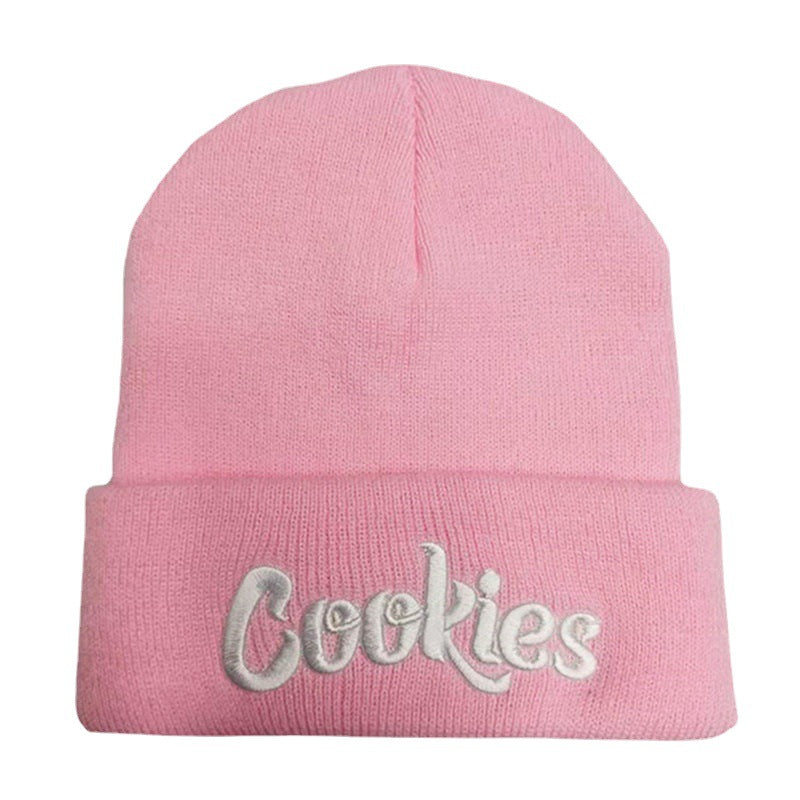 Wholesale Embroidery Knitted Autumn and Winter Pullover Warm Ear Protection Cookies Wool Hip-hop Hat