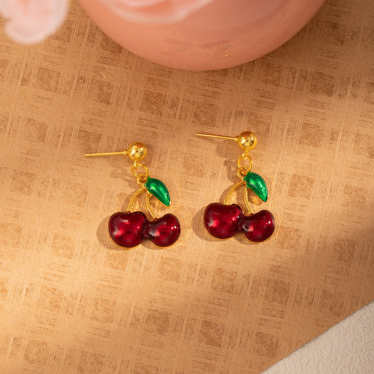 Wholesale Red Cherry Clavicle Chain Earrings Jewelry Set