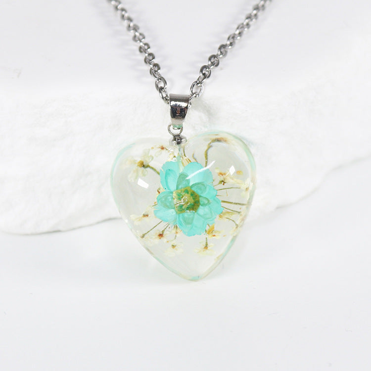 Wholesale 10pcs Small Star Flower Colorful Background Heart Shape Necklace