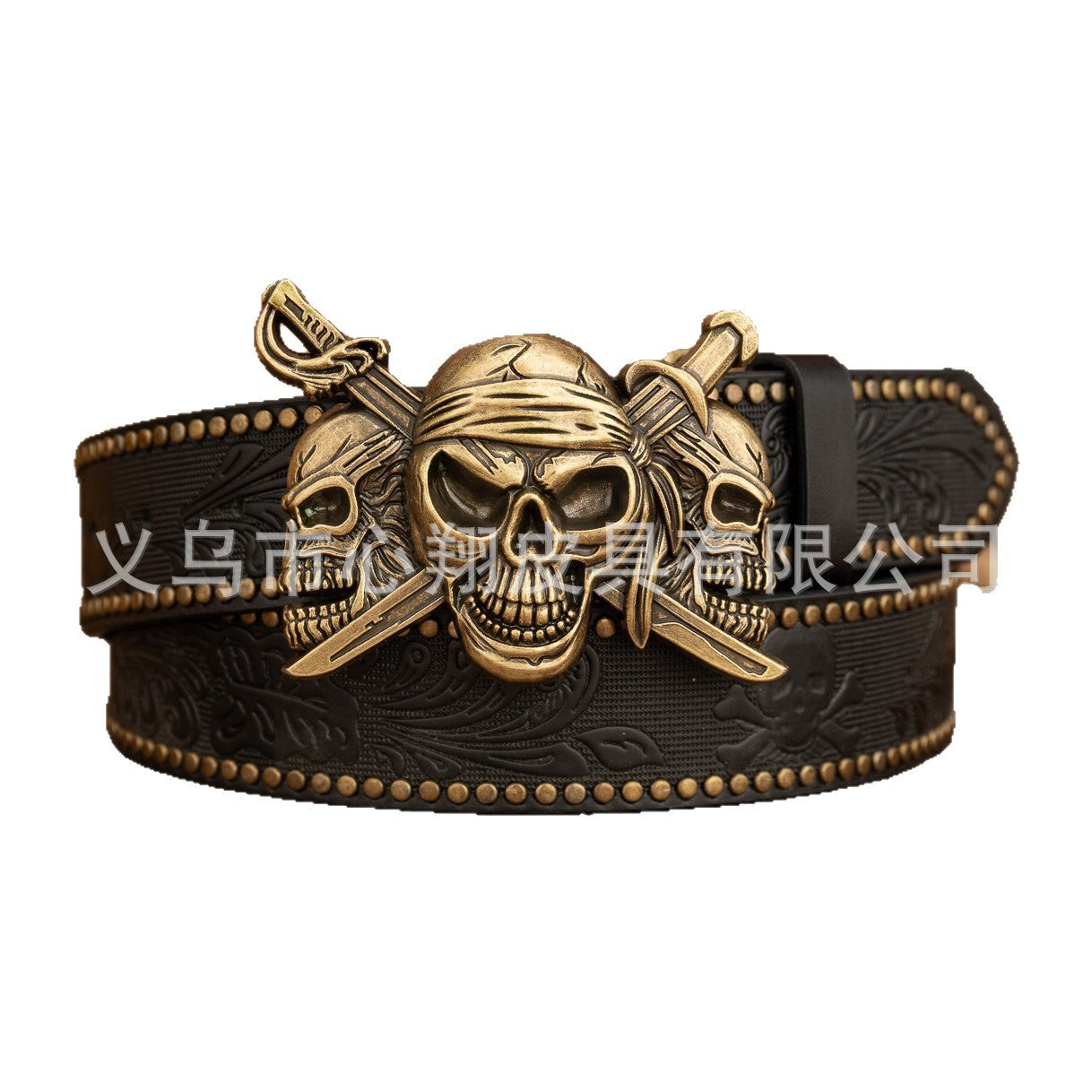 Wholesale Punk Double Swords Three Ghosts Buckle Retro Western Cowboy PU Leather Belt