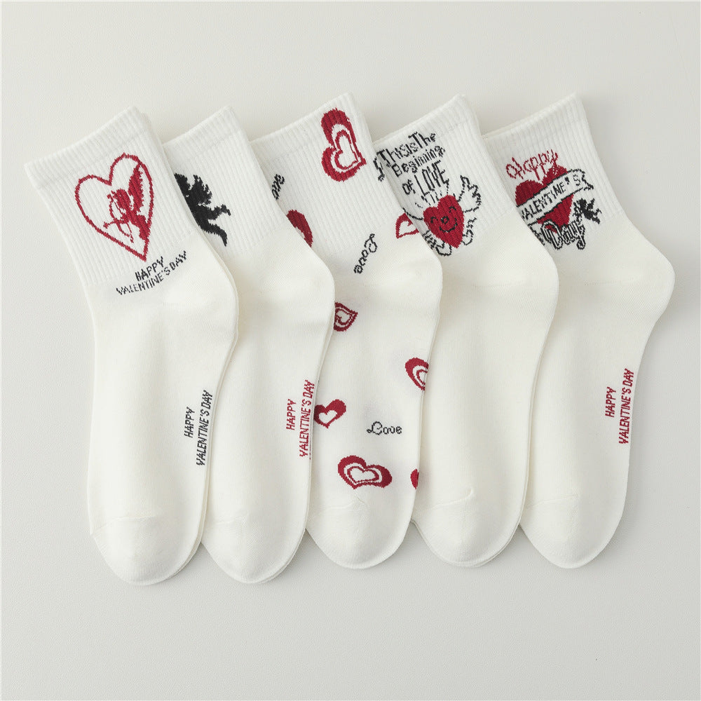 Wholesale 5 pairs of spring and autumn women's cartoon butt cat cute love cotton socks