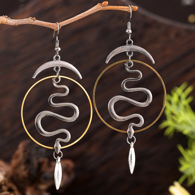 Wholesale Gothic Demon Eye Punk Accessories Antique Silver Moon Metal Long Earrings