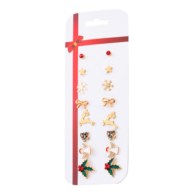 Wholesale Christmas Cartoon Elk Cane Christmas Tree Alloy Stud Earrings Set