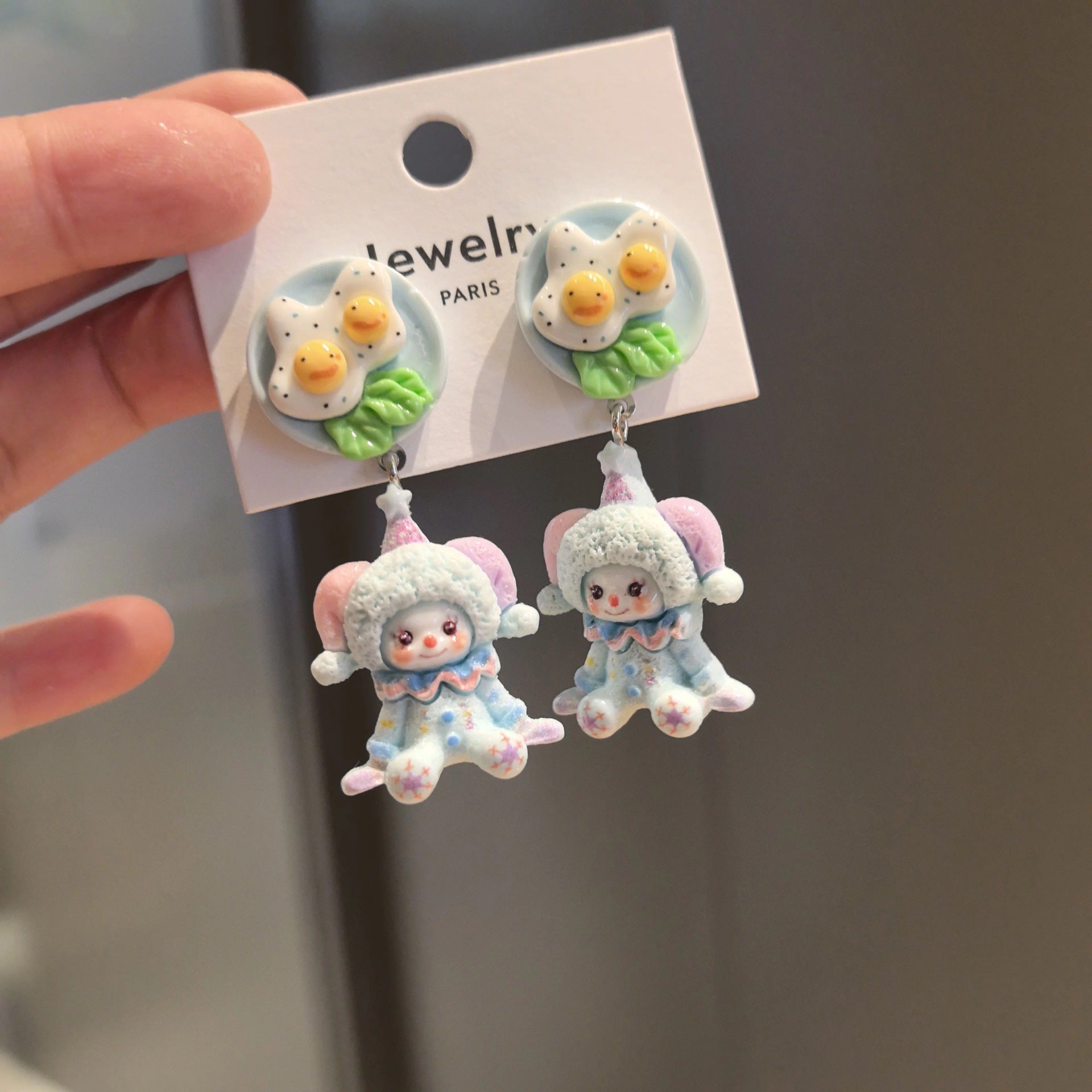 Wholesale original cute circus doll 925 silver pin earrings tide play cute cartoon