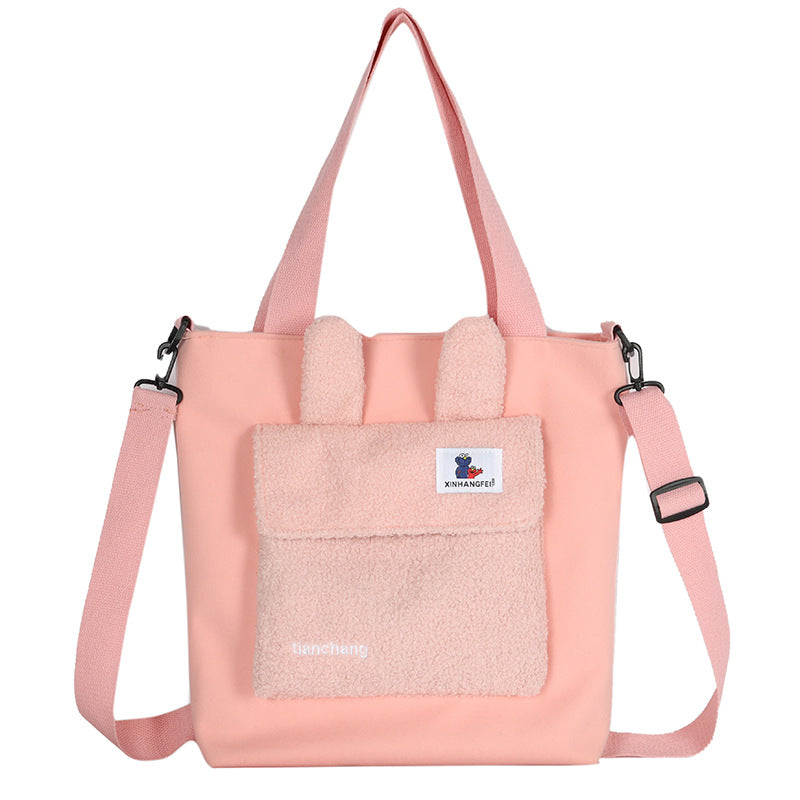 Wholesale Nylon Color Contrast Splicing Lamb Wool Shoulder Bag