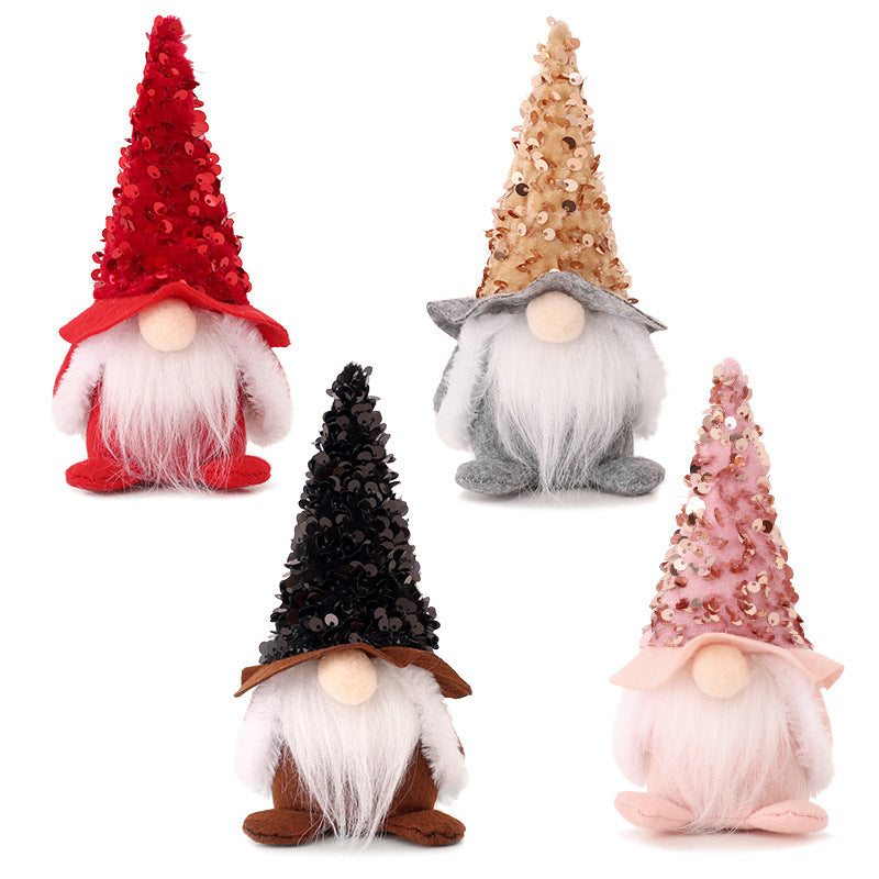 Wholesale Christmas Sequins Faceless Santa Claus Doll Gandalf Doll Non-woven Fabric Ornament
